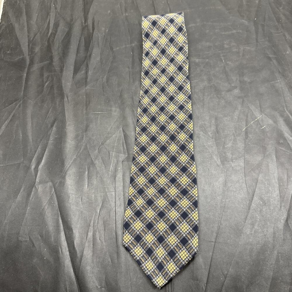 Vtg Giorgio Armani Cravatte Silk Necktie Plaid Check Pattern Blue Yellow Black
